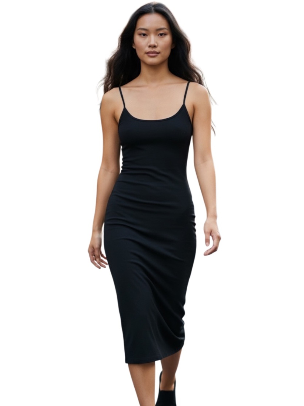 Harper & Ivy Sleek Black Spaghetti-Strap Midi Dress